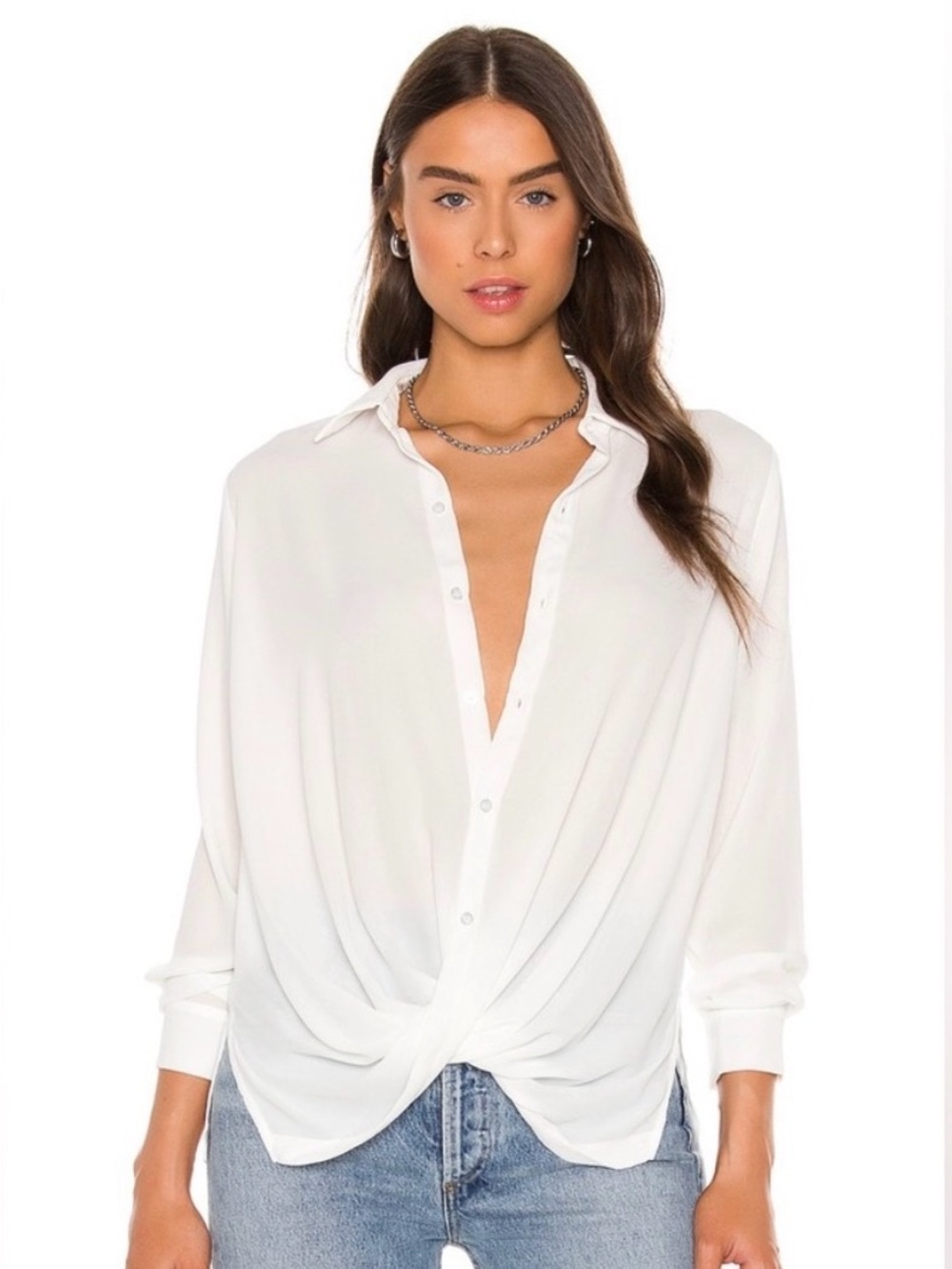 Krisa Suplice Button Blouse White Medium EUC